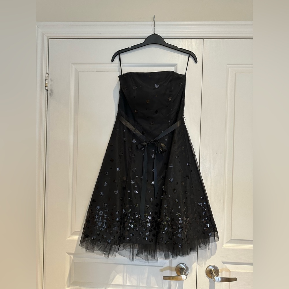 Elegant Black Vintage Y2K Strapless Sequin Dress by Onyx Nite Made in USA